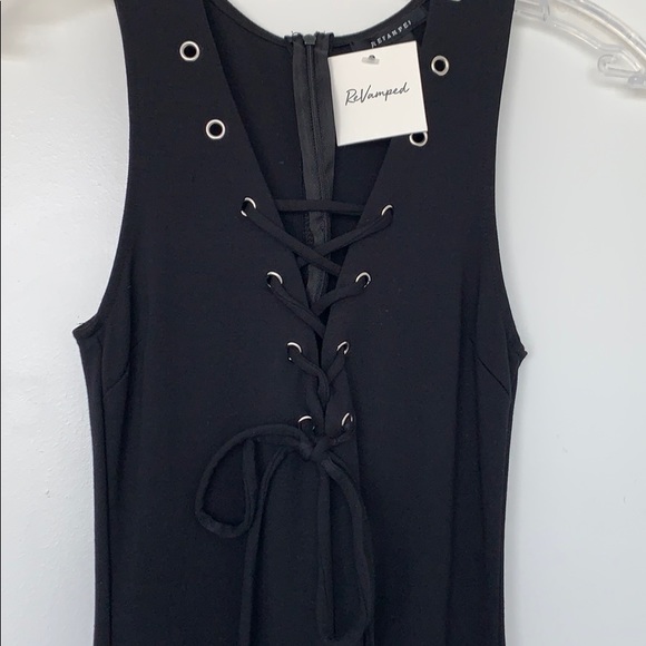 NWT ⭐️ REVAMPED Bodycon Lace Up Tight Mid Calf 3/4 Length Sexy Black Dress 4 6 S - Picture 4 of 7